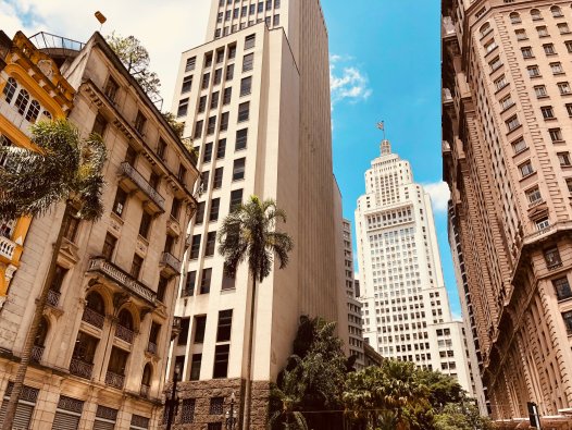 Auf dem Bild sieht man eine Stadtansicht von São Paulo, hoch aufragende Gebäude, davor Palmen an einem sonnigen Tag. | © © Joao Tzanno auf Unsplash