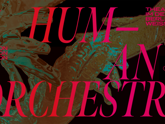 Flyer mit Programminformationen für die Aufführung von HUM-AN Orchestra vom 23. bis 27. Februar 2022 im Theater im Delphi, jeweils ab 20 Uhr. | © Sophie Pischel
